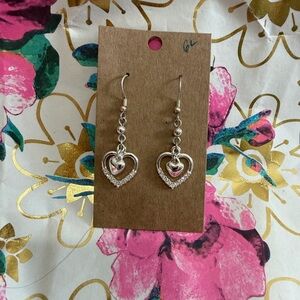Silver Heart Drop Earrings